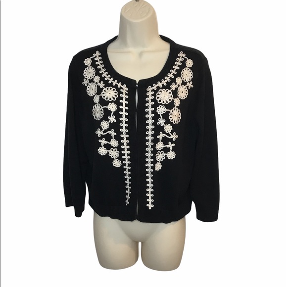 Charter Club Sweaters - Charter Club XL Black, White Embroidered Sweater